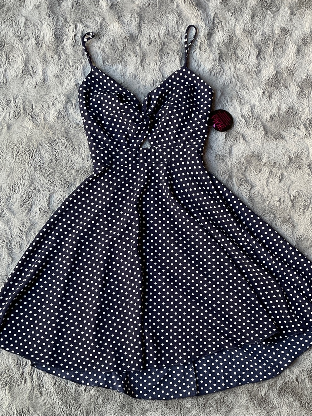 Hot Miami Styles Navy Blue Polka Dot Mini Dress